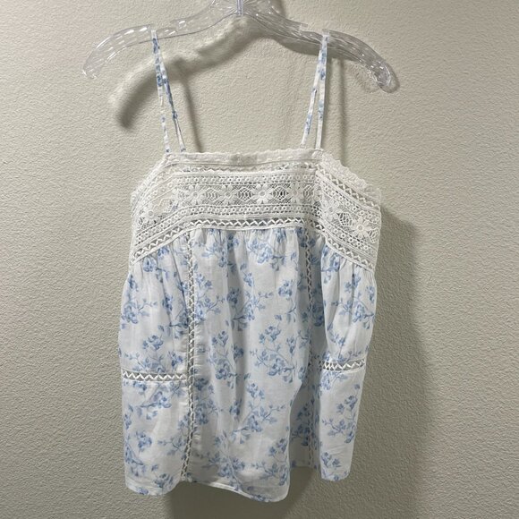 NWT, CAROLINE CONSTAS 2 Piece Cami/Shorts Woven Pajama Set, White/Blue - S - Picture 2 of 15